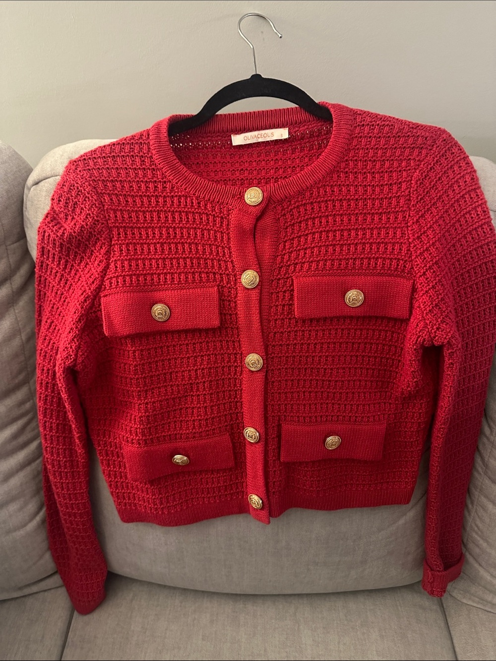 Olivaceous Red Textured Knit Button-Front Cardigan
